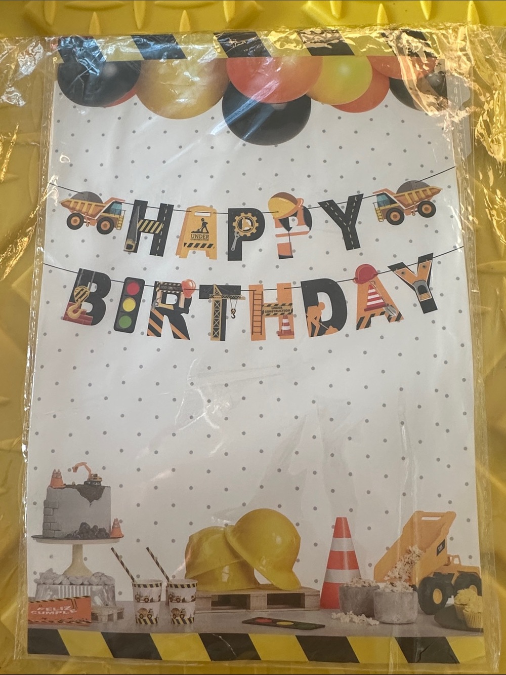 Construction Theme Happy Birthday Banner, Cake Topper & Cupcake Toppers